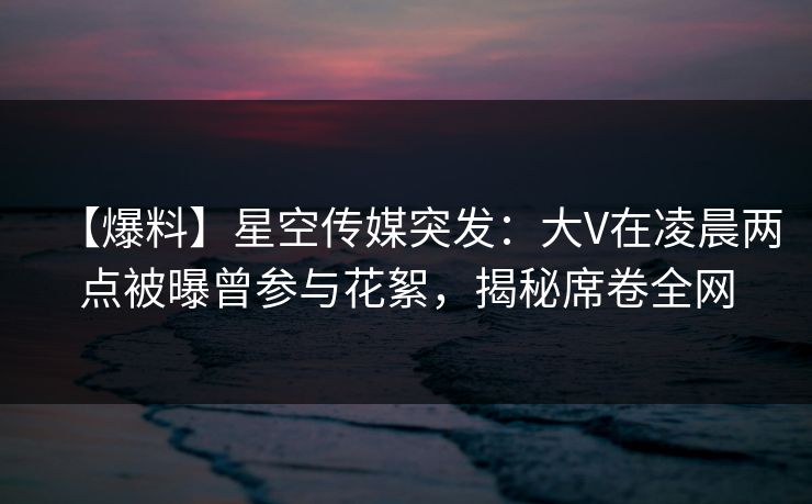 【爆料】星空传媒突发：大V在凌晨两点被曝曾参与花絮，揭秘席卷全网